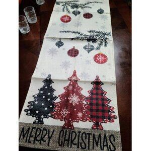 Christmas Table Runner Cottage Farmhouse Decor Red Black Holiday Decoration 90"